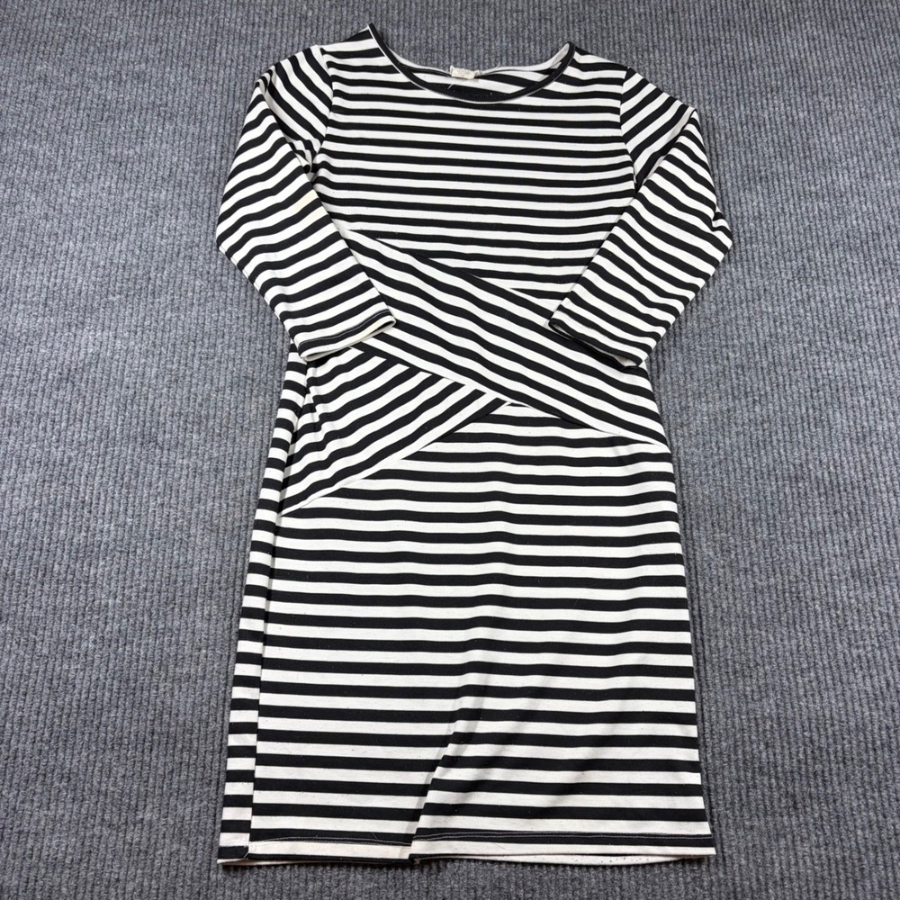 Yelete Dress Womens M Black White Striped 3/4 Sleeve Sheath Cross Waist